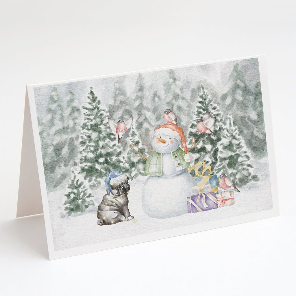 Pug Puppy Black Christmas Greeting Cards Pack of 8 Blank Cards with Envelopes Whimsical A7 Size 5x7