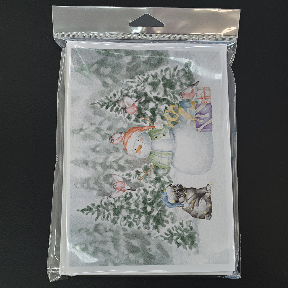 Pug Puppy Black Christmas Greeting Cards Pack of 8 Blank Cards with Envelopes Whimsical A7 Size 5x7