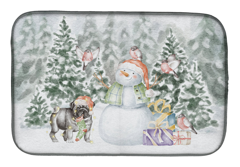 Pug Black Standing Christmas Dish Drying Mat Absorbent Dish Drying Mat Pad for Kitchen Counter Dish Drainer Mat for Countertop, 14 x 21", Multicolor