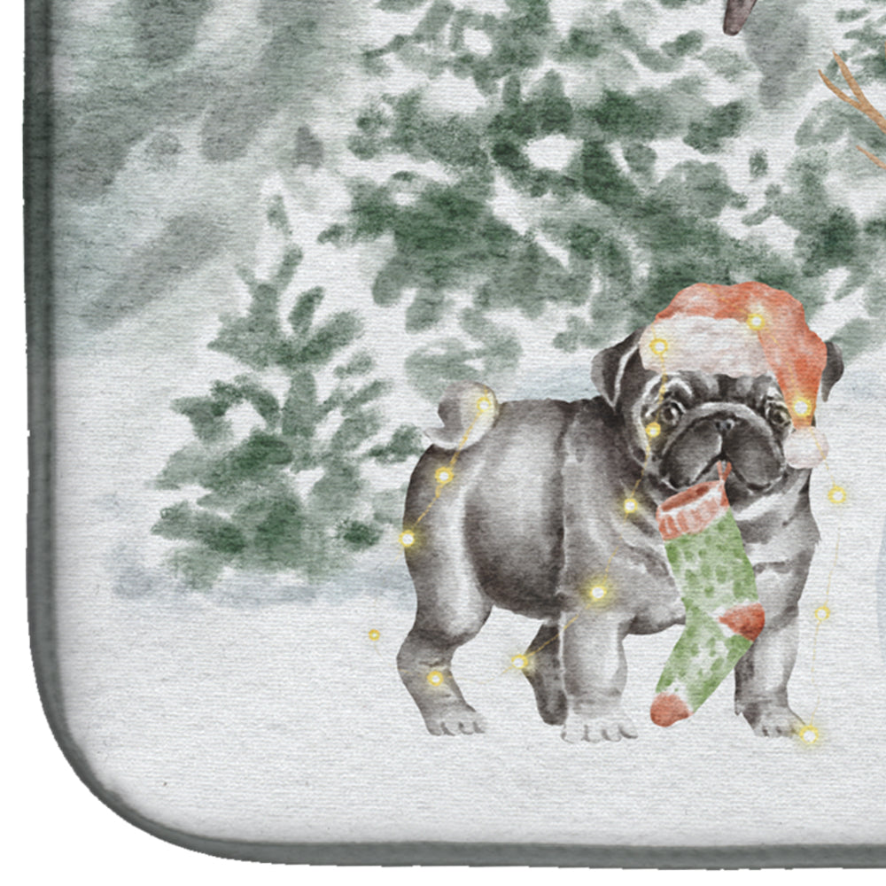 Pug Black Standing Christmas Dish Drying Mat Absorbent Dish Drying Mat Pad for Kitchen Counter Dish Drainer Mat for Countertop, 14 x 21", Multicolor