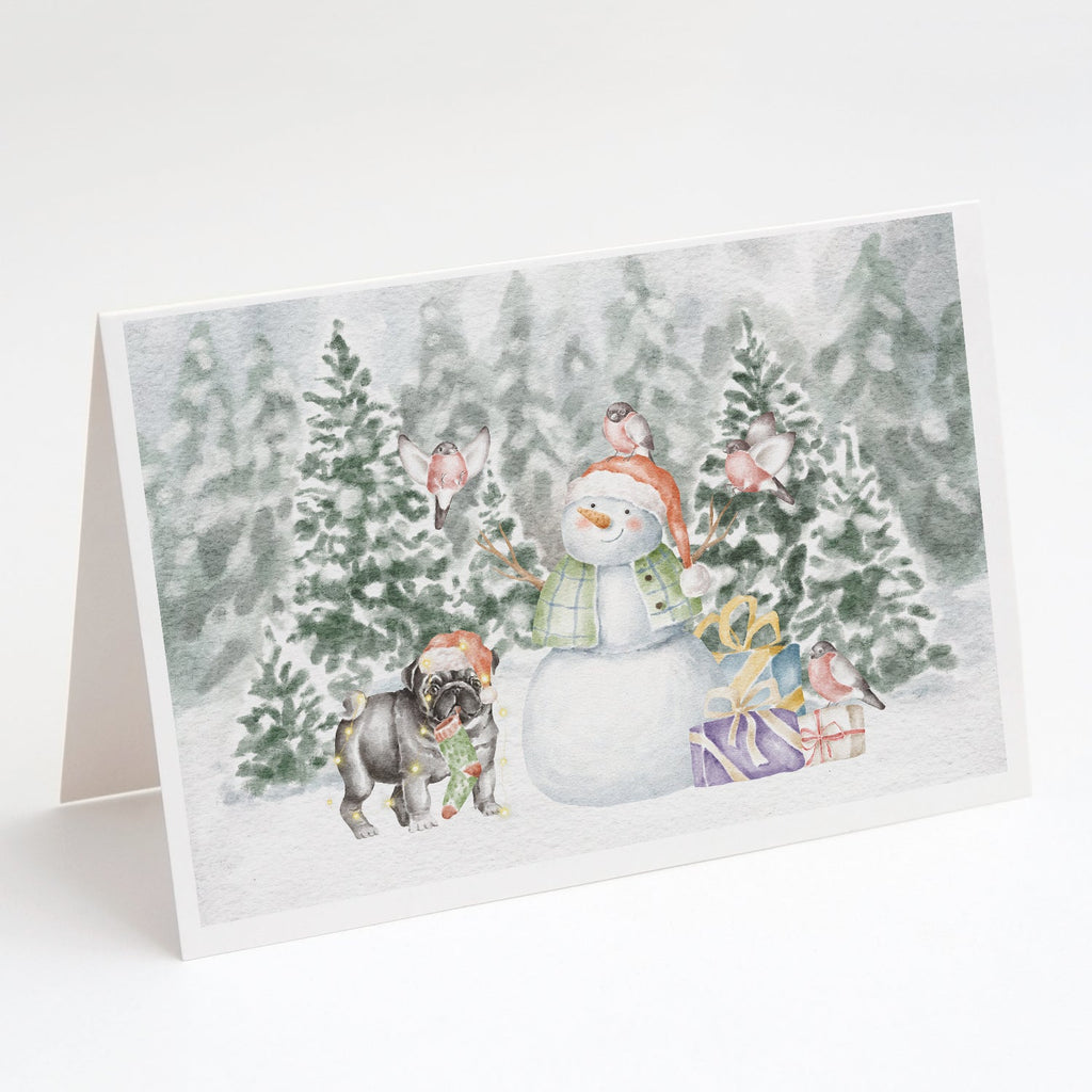 Pug Black Standing Christmas Greeting Cards Pack of 8 Blank Cards with Envelopes Whimsical A7 Size 5x7