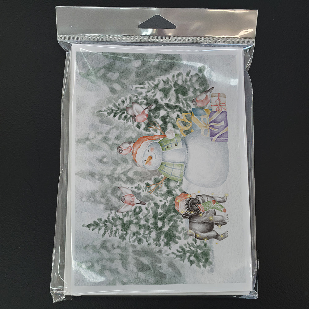 Pug Black Standing Christmas Greeting Cards Pack of 8 Blank Cards with Envelopes Whimsical A7 Size 5x7