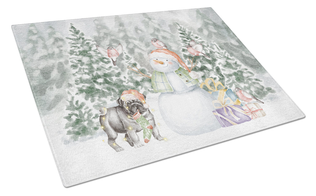 Pug Black Standing Christmas Cutting Board Tempered Glass Kitchen Cutting Surface, Heat Resistant Chopping, Non-Slip Feet, Food Prep & Serving