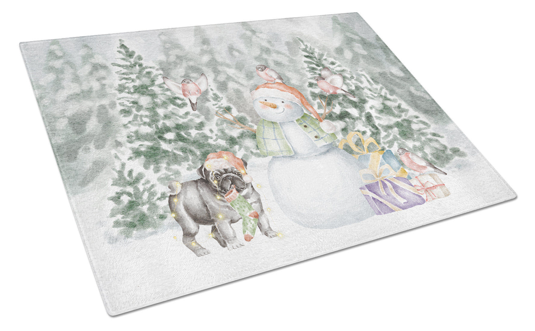 Pug Black Standing Christmas Cutting Board Tempered Glass Kitchen Cutting Surface, Heat Resistant Chopping, Non-Slip Feet, Food Prep & Serving