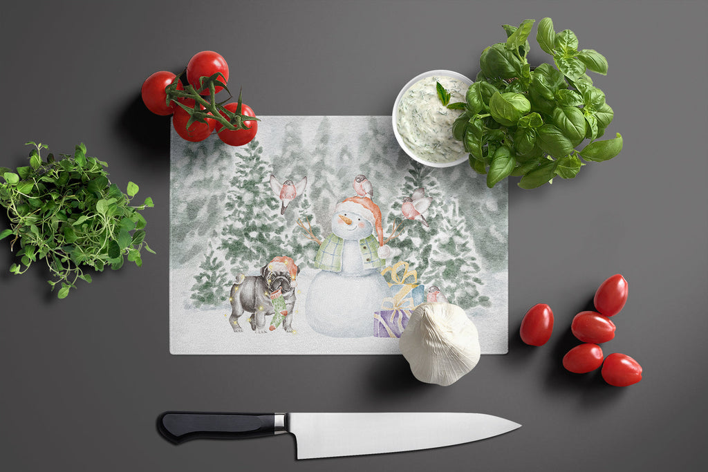 Pug Black Standing Christmas Cutting Board Tempered Glass Kitchen Cutting Surface, Heat Resistant Chopping, Non-Slip Feet, Food Prep & Serving
