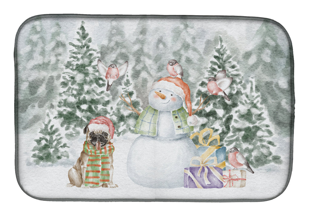Pug Fawn Smiling Christmas Dish Drying Mat Absorbent Dish Drying Mat Pad for Kitchen Counter Dish Drainer Mat for Countertop, 14 x 21", Multicolor