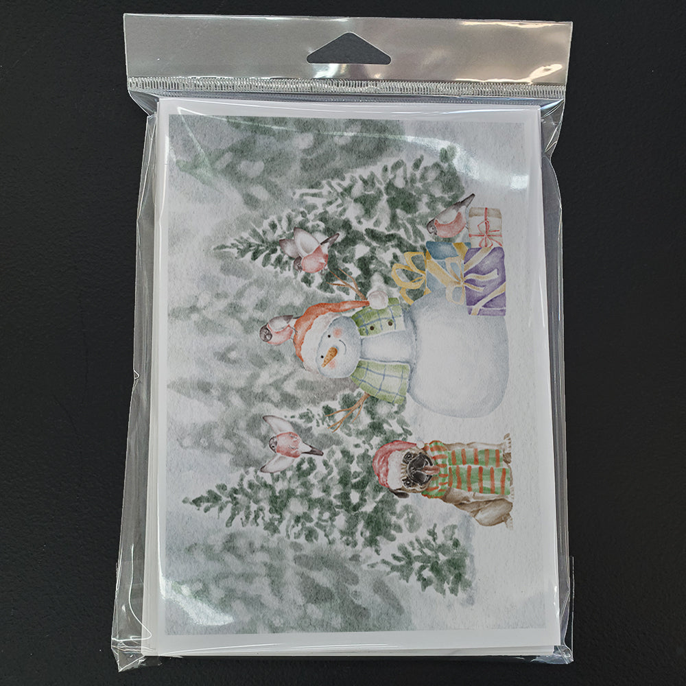 Pug Fawn Smiling Christmas Greeting Cards Pack of 8 Blank Cards with Envelopes Whimsical A7 Size 5x7