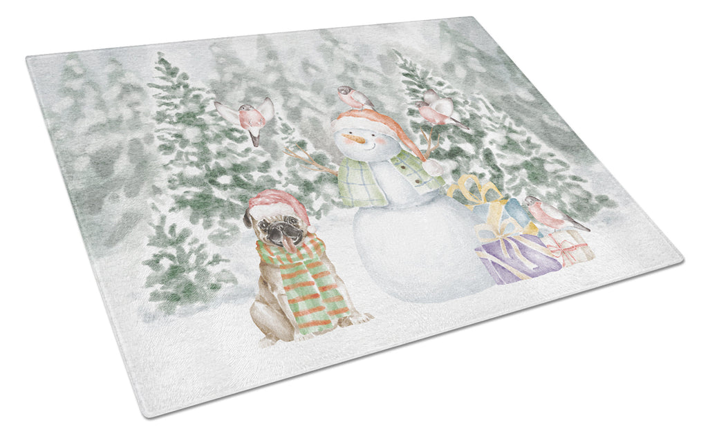 Pug Fawn Smiling Christmas Cutting Board Tempered Glass Kitchen Cutting Surface, Heat Resistant Chopping, Non-Slip Feet, Food Prep & Serving