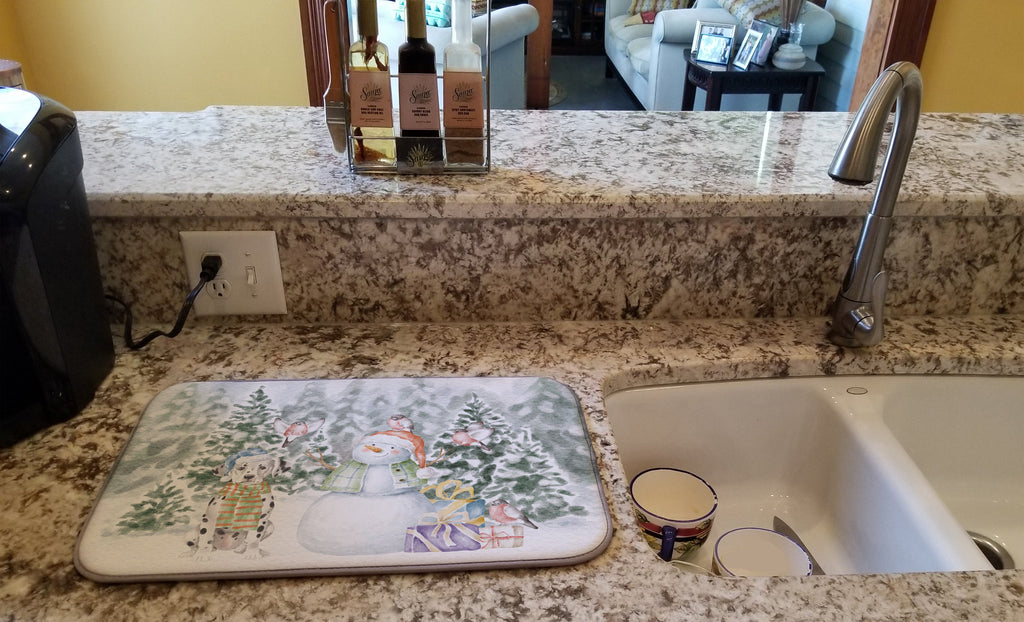 Dalmatian Christmas Dish Drying Mat Absorbent Dish Drying Mat Pad for Kitchen Counter Dish Drainer Mat for Countertop, 14 x 21", Multicolor