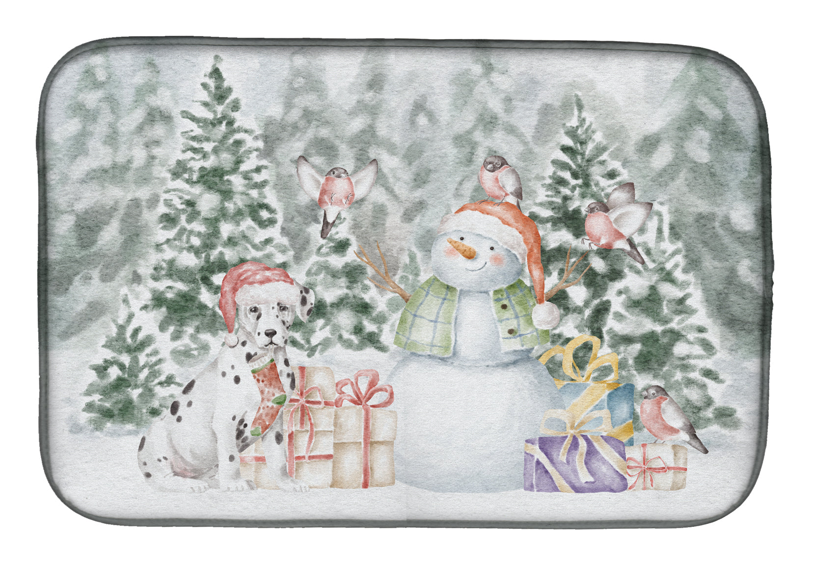 Dalmatian Puppy Christmas Dish Drying Mat Absorbent Dish Drying Mat Pad for Kitchen Counter Dish Drainer Mat for Countertop, 14 x 21", Multicolor