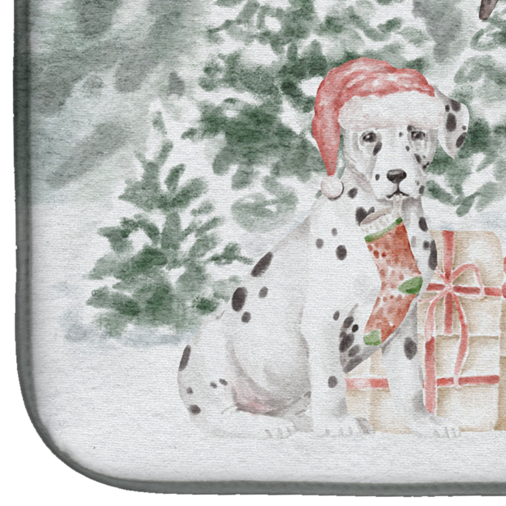 Dalmatian Puppy Christmas Dish Drying Mat Absorbent Dish Drying Mat Pad for Kitchen Counter Dish Drainer Mat for Countertop, 14 x 21", Multicolor
