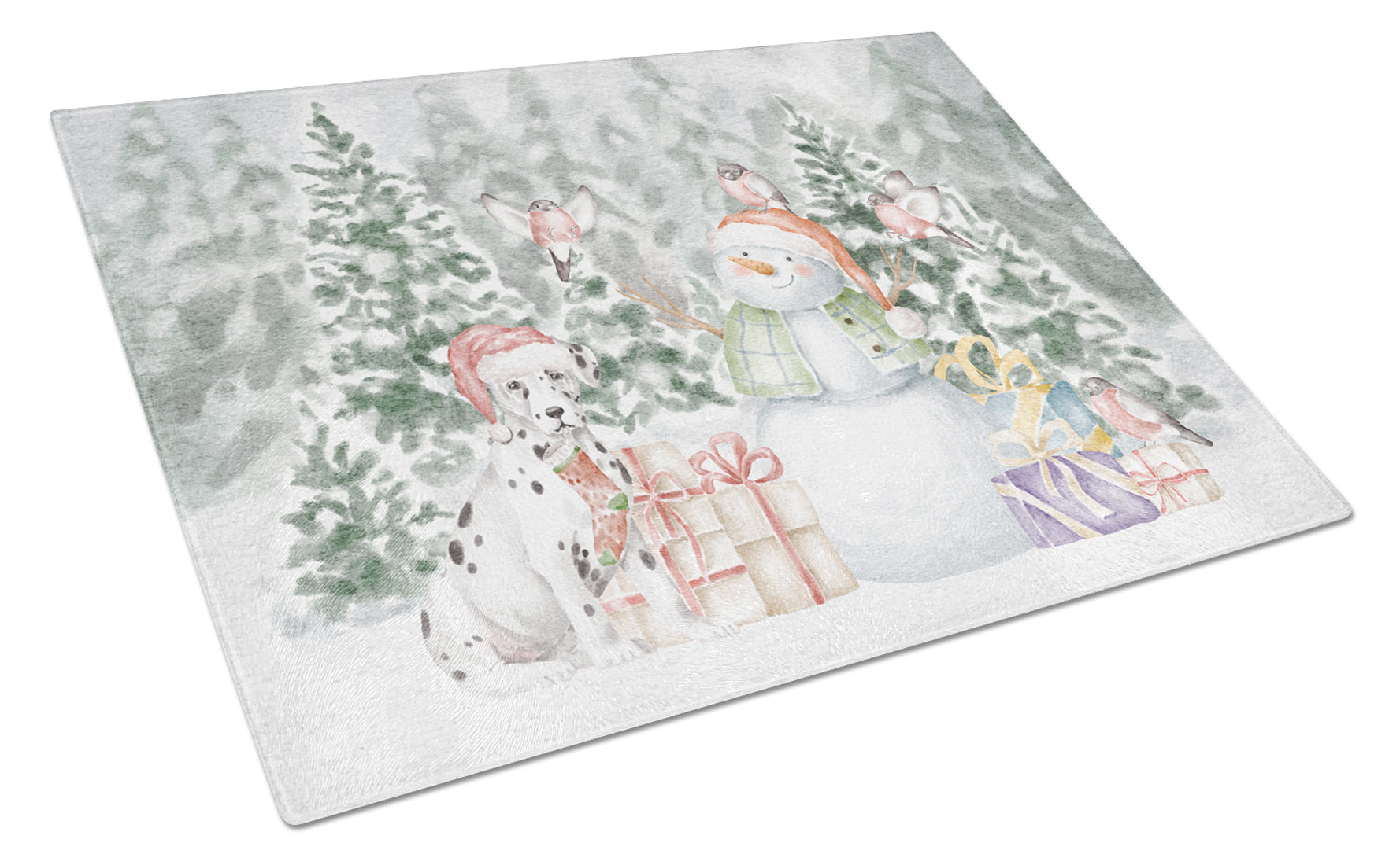 Dalmatian Puppy Christmas Cutting Board Tempered Glass Kitchen Cutting Surface, Heat Resistant Chopping, Non-Slip Feet, Food Prep & Serving