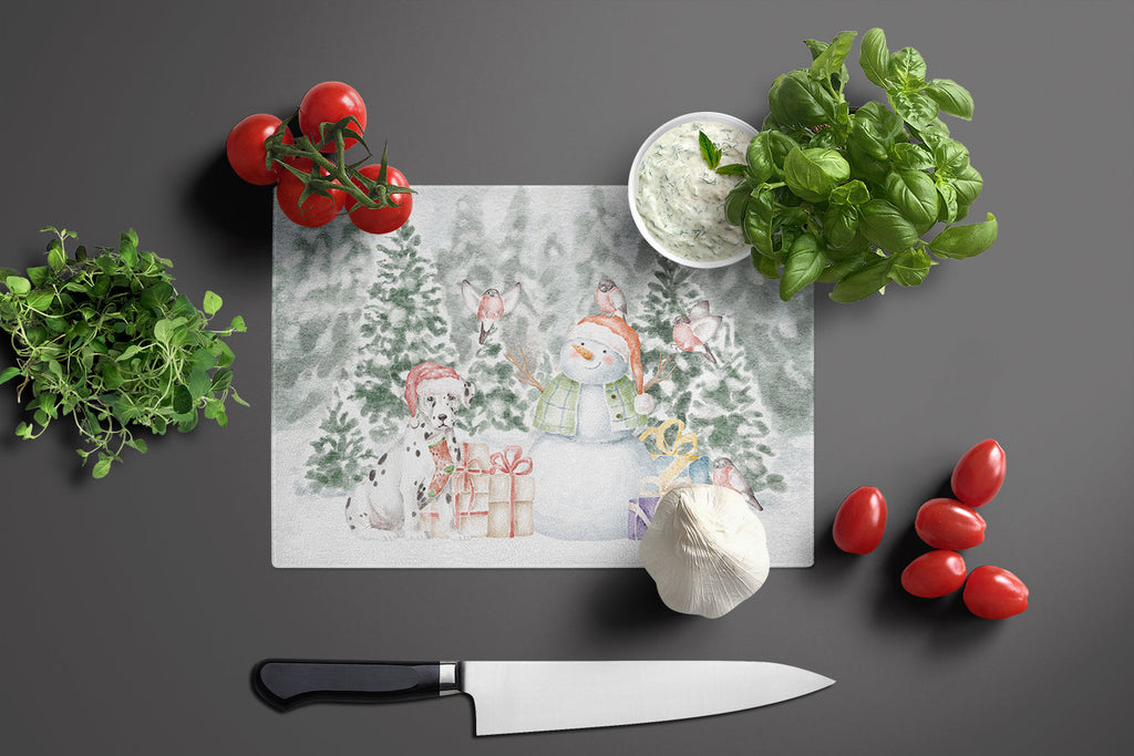 Dalmatian Puppy Christmas Cutting Board Tempered Glass Kitchen Cutting Surface, Heat Resistant Chopping, Non-Slip Feet, Food Prep & Serving