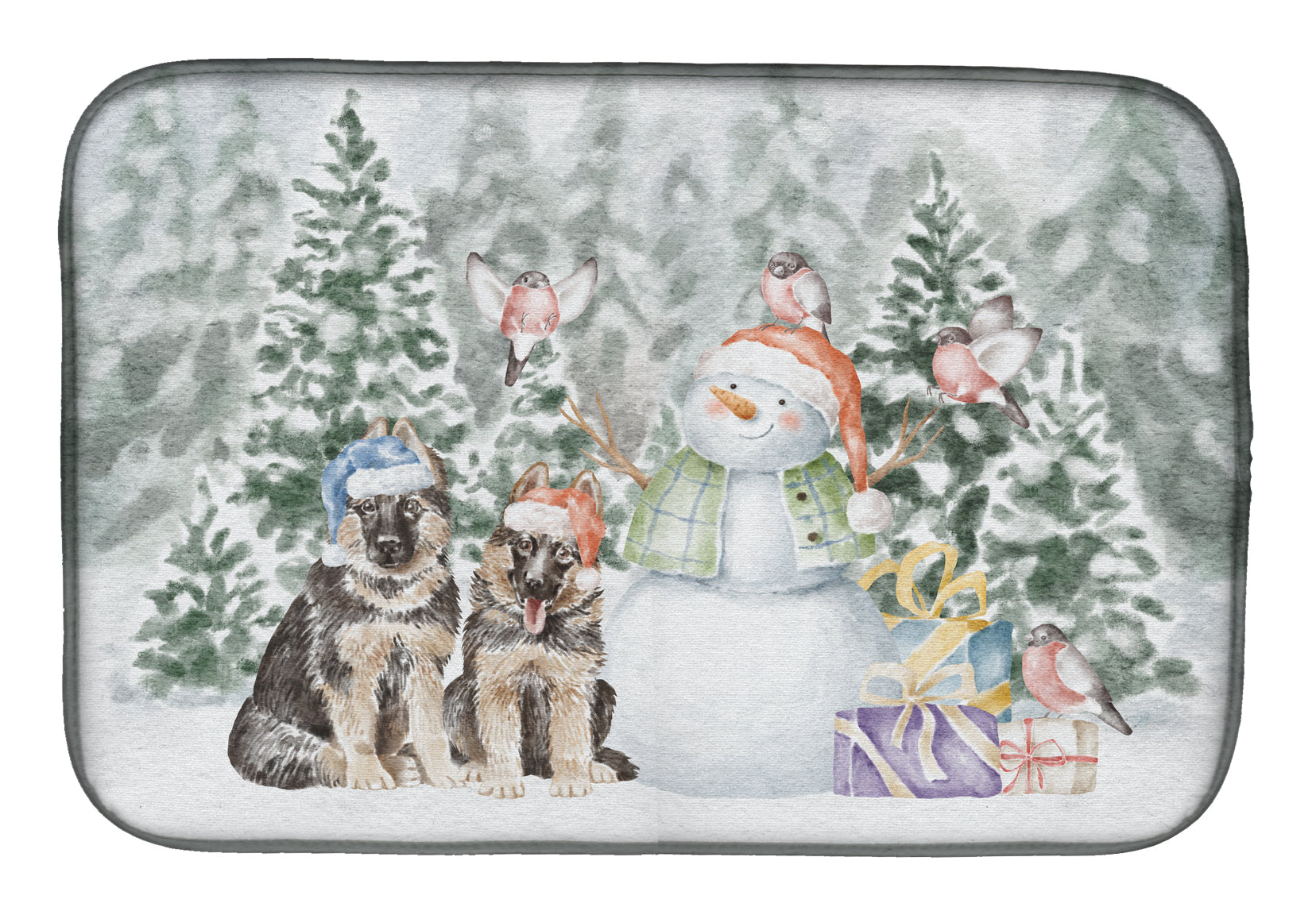 German Shepherd Puppy Duo Christmas Dish Drying Mat Absorbent Dish Drying Mat Pad for Kitchen Counter Dish Drainer Mat for Countertop, 14 x 21", Multicolor