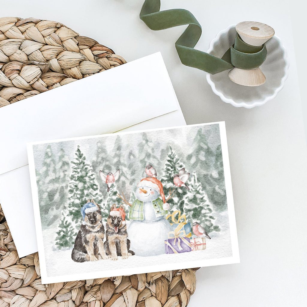 German Shepherd Puppy Duo Christmas Greeting Cards Pack of 8 Blank Cards with Envelopes Whimsical A7 Size 5x7