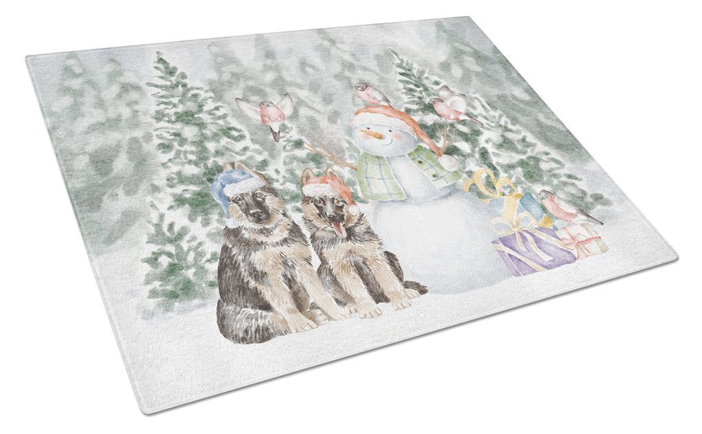 German Shepherd Puppy Duo Christmas Cutting Board Tempered Glass Kitchen Cutting Surface, Heat Resistant Chopping, Non-Slip Feet, Food Prep & Serving