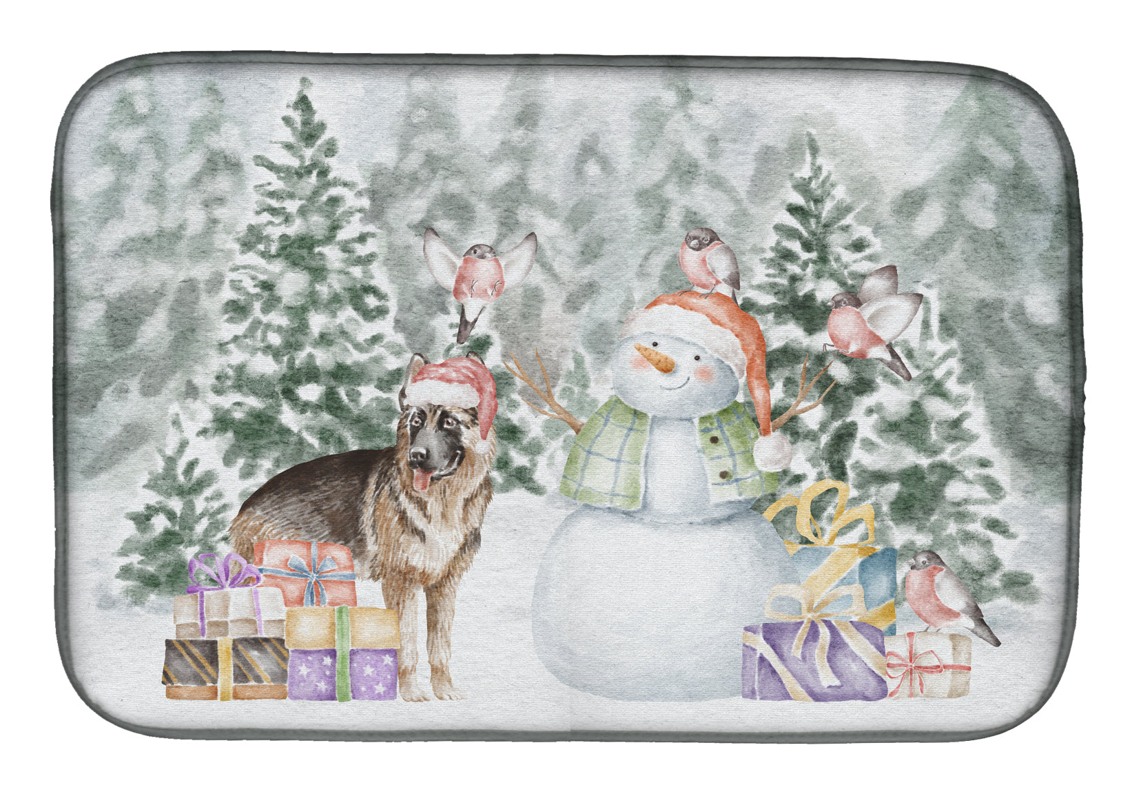 German Shepherd Christmas Dish Drying Mat Absorbent Dish Drying Mat Pad for Kitchen Counter Dish Drainer Mat for Countertop, 14 x 21", Multicolor