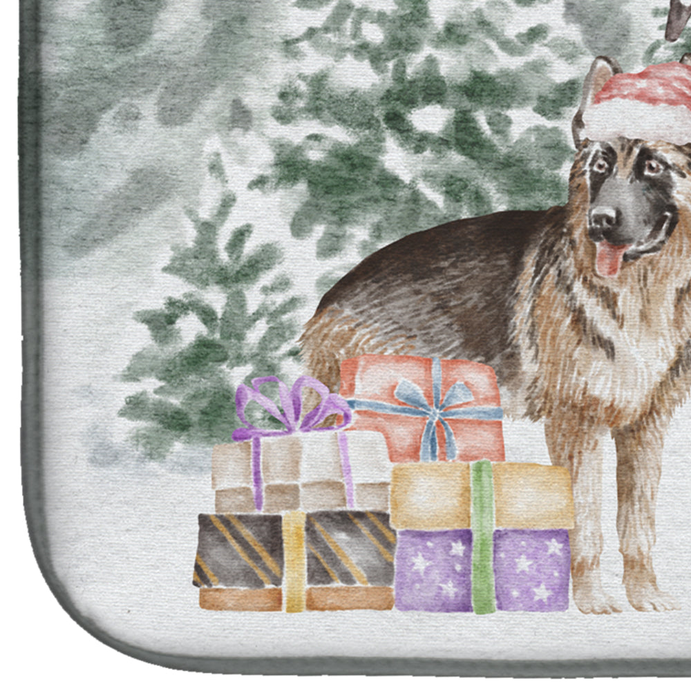 German Shepherd Christmas Dish Drying Mat Absorbent Dish Drying Mat Pad for Kitchen Counter Dish Drainer Mat for Countertop, 14 x 21", Multicolor