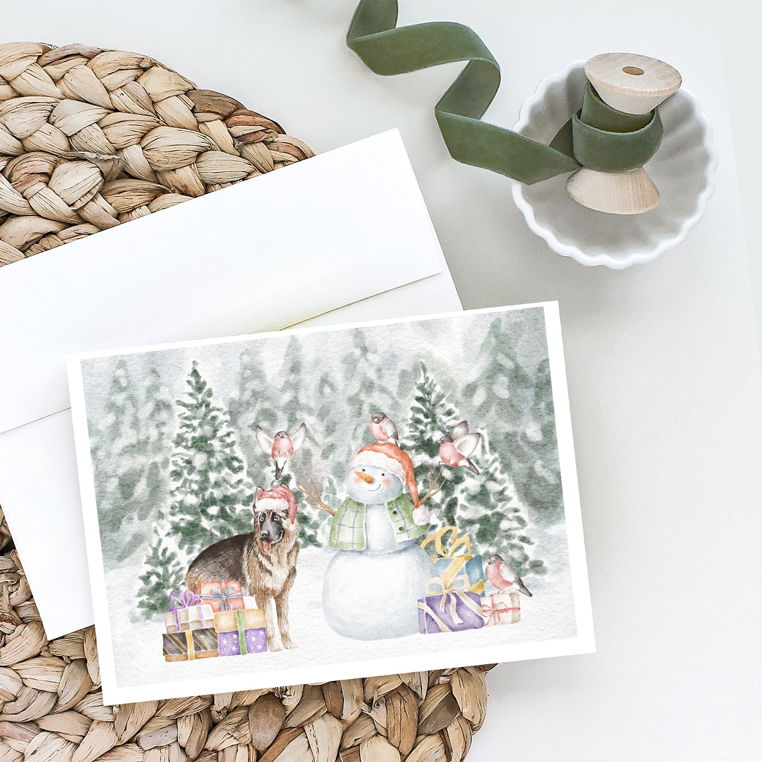 German Shepherd Christmas Greeting Cards Pack of 8 Blank Cards with Envelopes Whimsical A7 Size 5x7