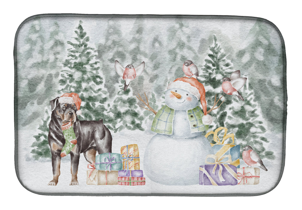 Rottweiler Standing Christmas Dish Drying Mat Absorbent Dish Drying Mat Pad for Kitchen Counter Dish Drainer Mat for Countertop, 14 x 21", Multicolor