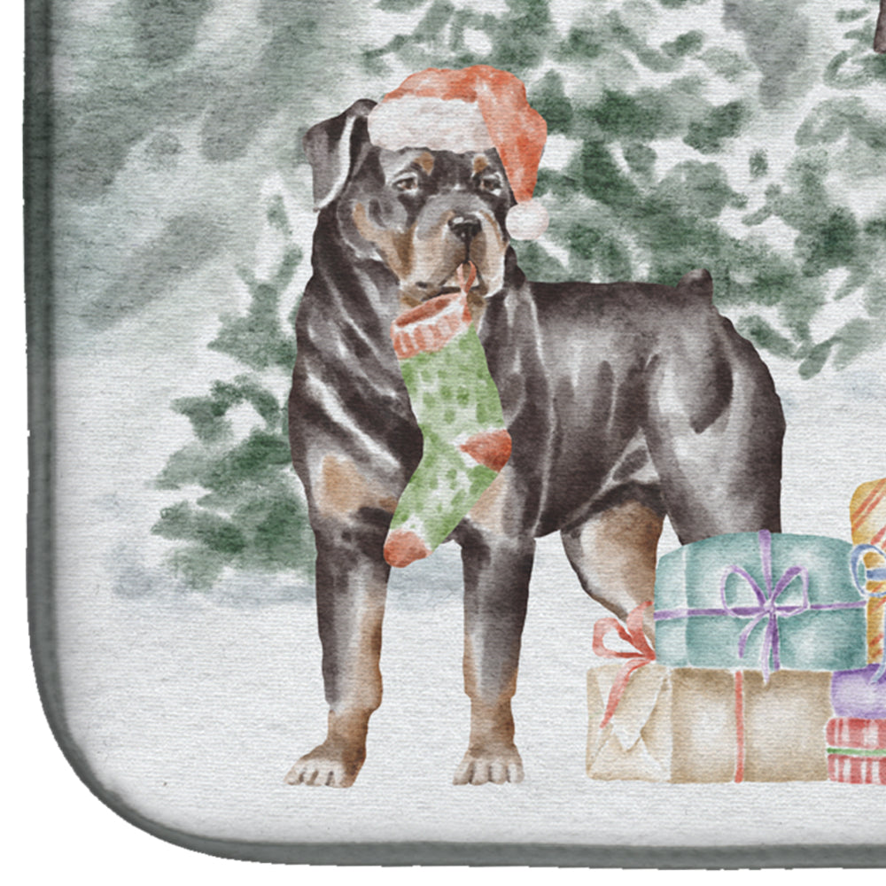 Rottweiler Standing Christmas Dish Drying Mat Absorbent Dish Drying Mat Pad for Kitchen Counter Dish Drainer Mat for Countertop, 14 x 21", Multicolor