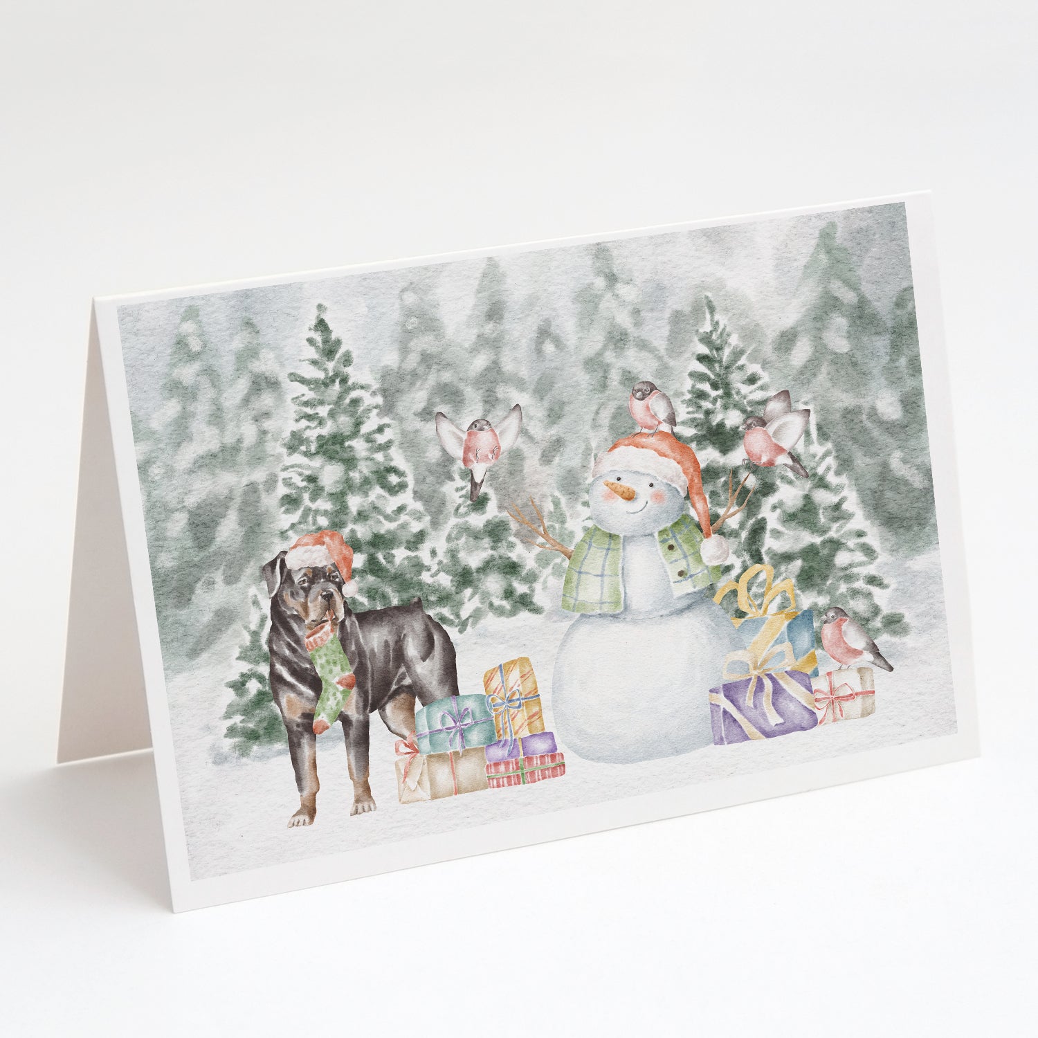 Rottweiler Standing Christmas Greeting Cards Pack of 8 Blank Cards with Envelopes Whimsical A7 Size 5x7