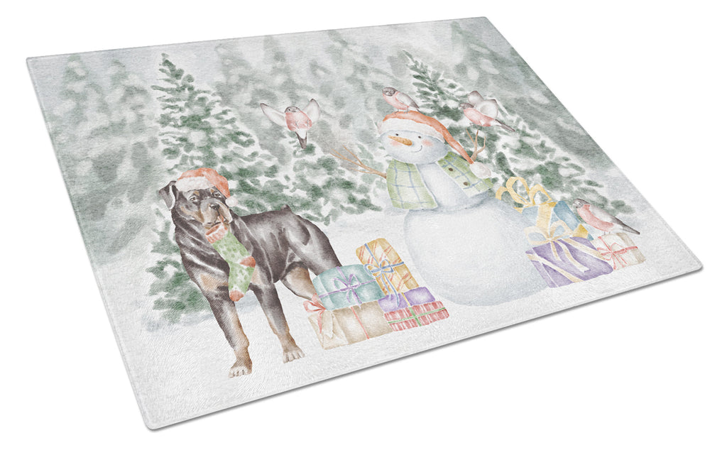 Rottweiler Standing Christmas Cutting Board Tempered Glass Kitchen Cutting Surface, Heat Resistant Chopping, Non-Slip Feet, Food Prep & Serving