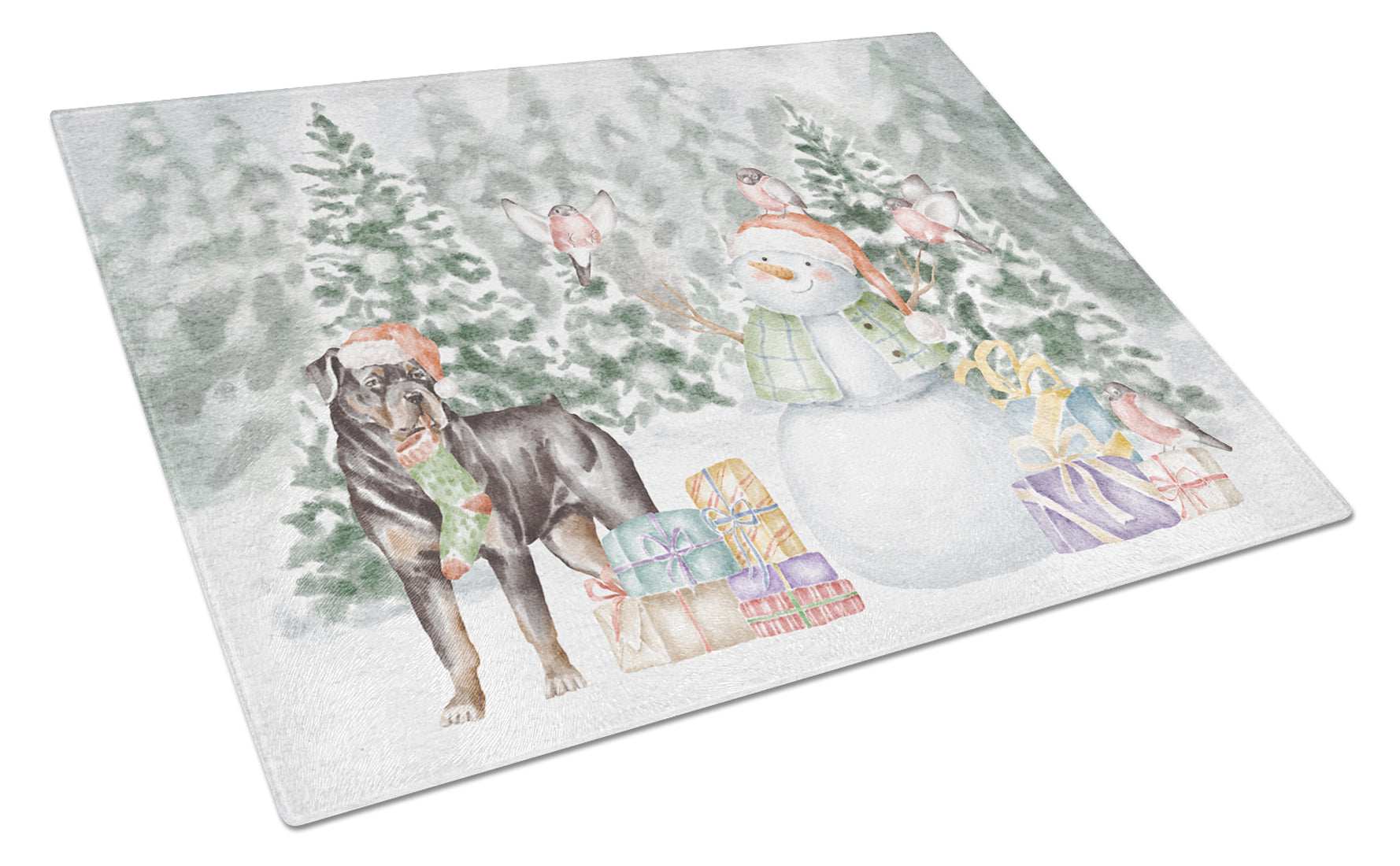 Rottweiler Standing Christmas Cutting Board Tempered Glass Kitchen Cutting Surface, Heat Resistant Chopping, Non-Slip Feet, Food Prep & Serving