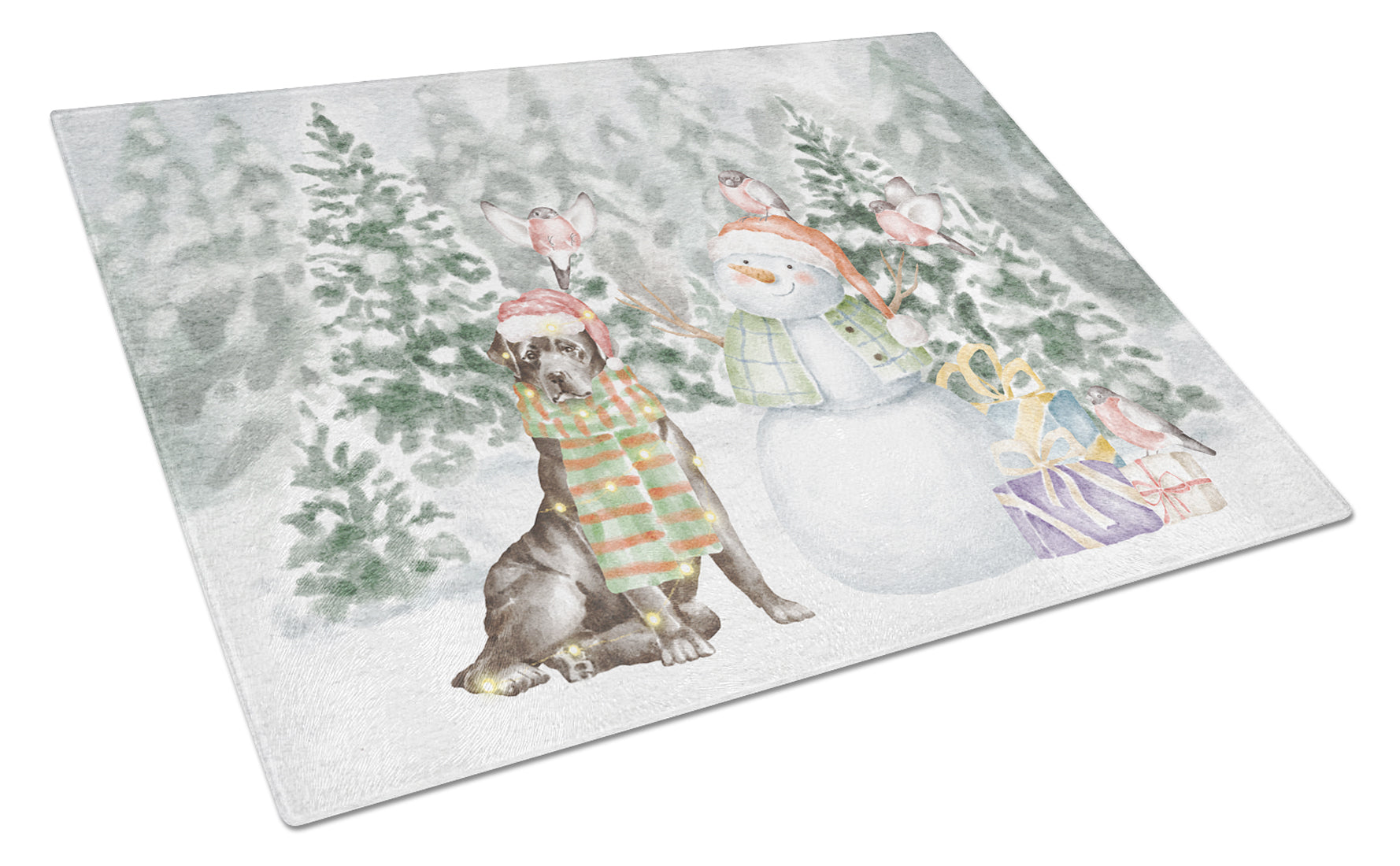 Labrador Retriever Black Christmas Cutting Board Tempered Glass Kitchen Cutting Surface, Heat Resistant Chopping, Non-Slip Feet, Food Prep & Serving