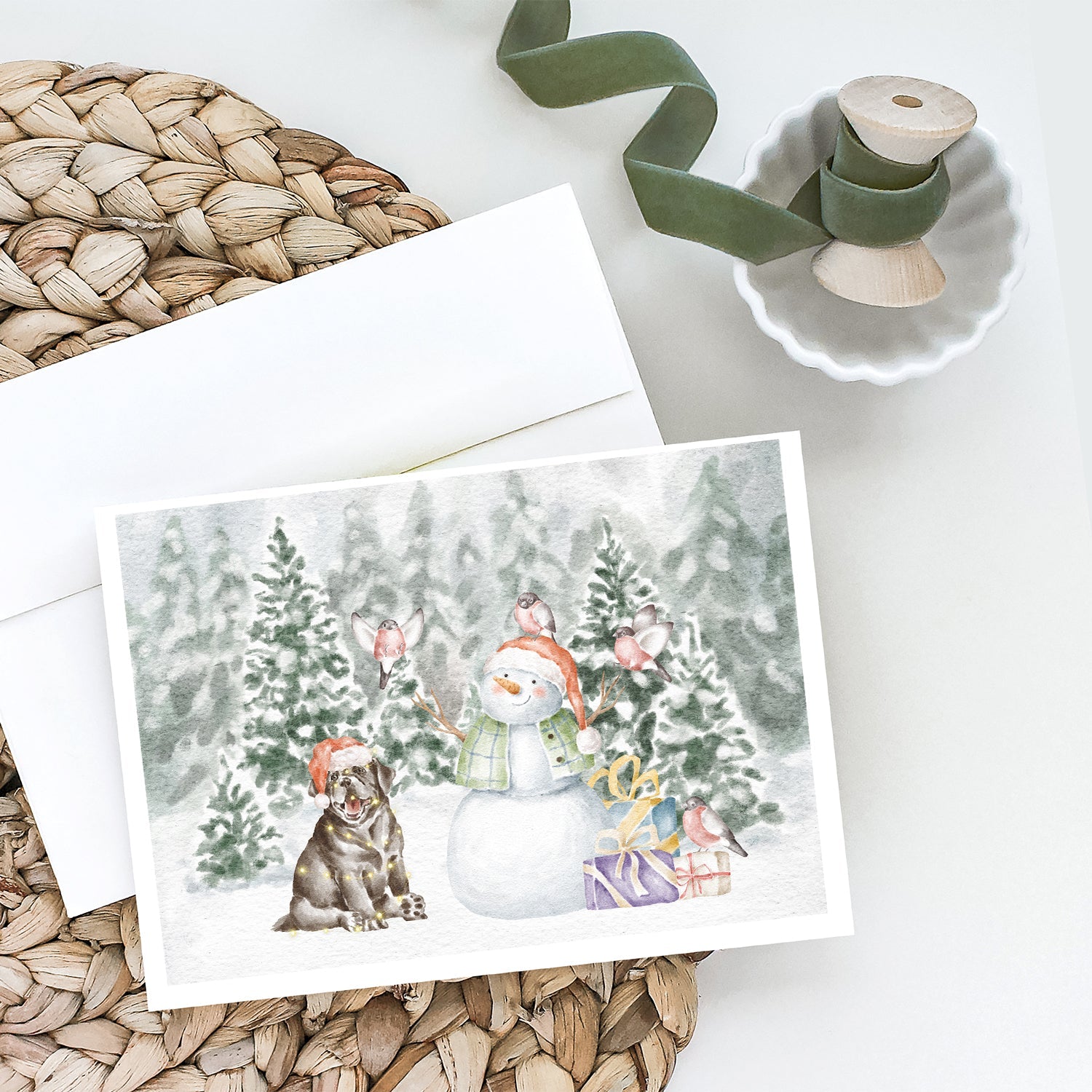 Labrador Retriever Puppy Black Christmas Greeting Cards Pack of 8 Blank Cards with Envelopes Whimsical A7 Size 5x7