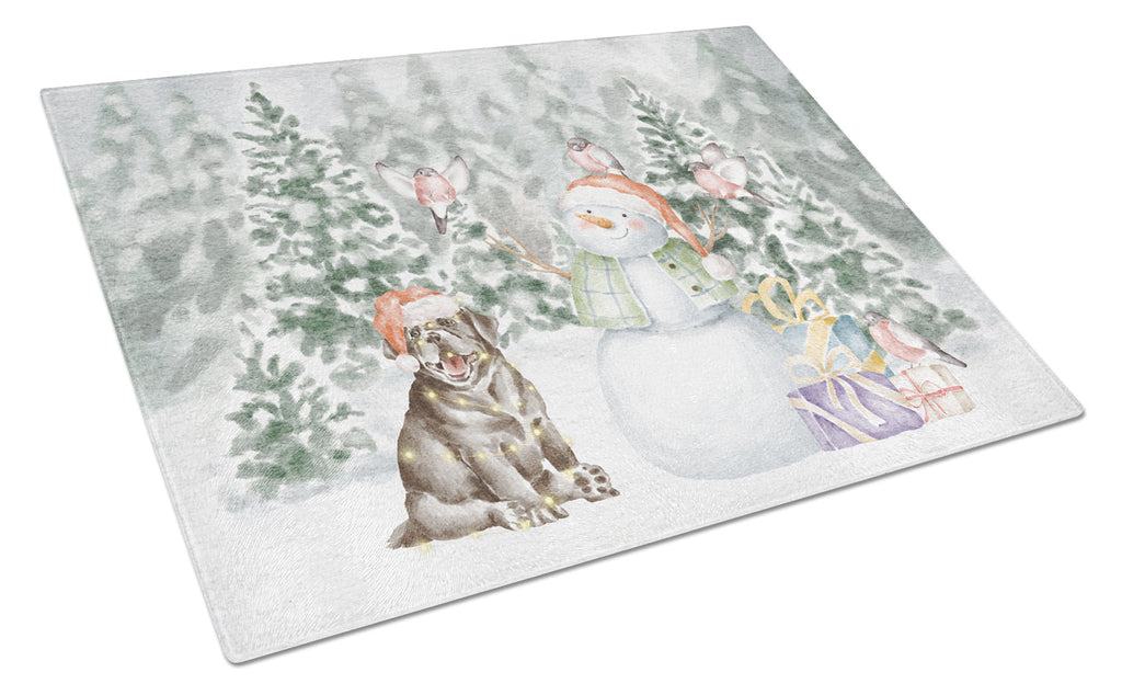 Labrador Retriever Puppy Black Christmas Cutting Board Tempered Glass Kitchen Cutting Surface, Heat Resistant Chopping, Non-Slip Feet, Food Prep & Serving