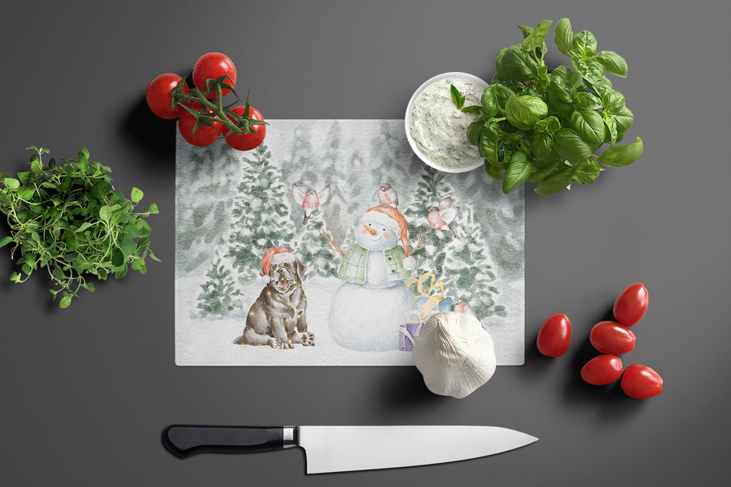 Labrador Retriever Puppy Black Christmas Cutting Board Tempered Glass Kitchen Cutting Surface, Heat Resistant Chopping, Non-Slip Feet, Food Prep & Serving