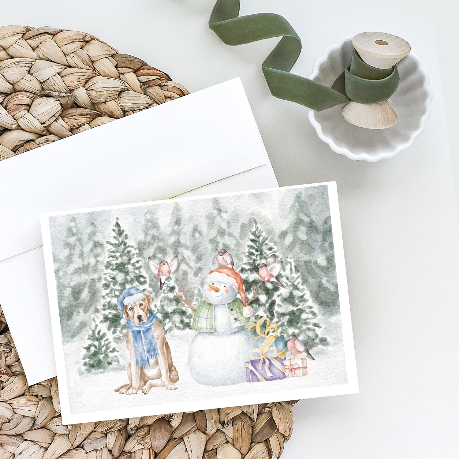 Labrador Retriever Yellow Christmas Greeting Cards Pack of 8 Blank Cards with Envelopes Whimsical A7 Size 5x7