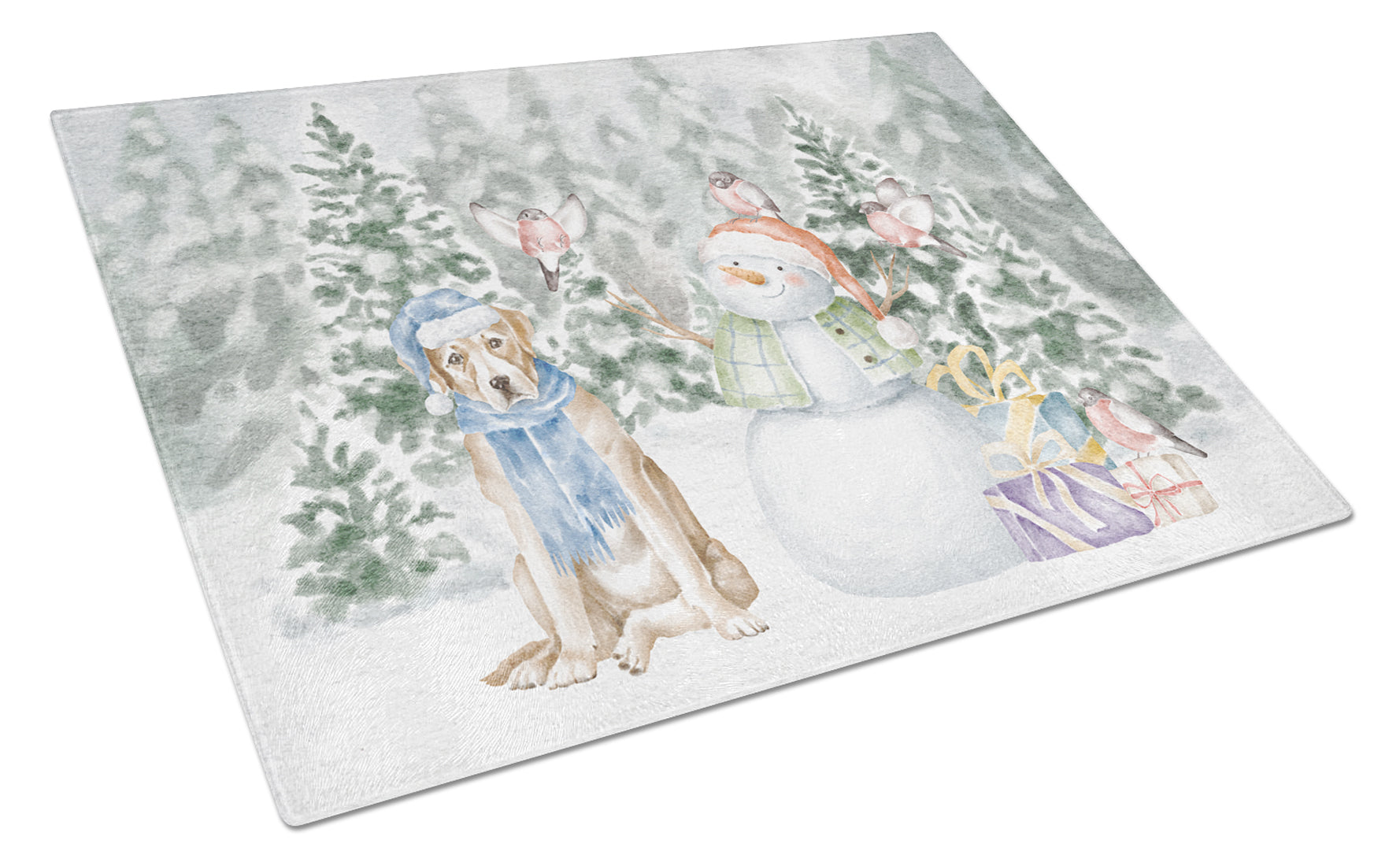 Labrador Retriever Yellow Christmas Cutting Board Tempered Glass Kitchen Cutting Surface, Heat Resistant Chopping, Non-Slip Feet, Food Prep & Serving