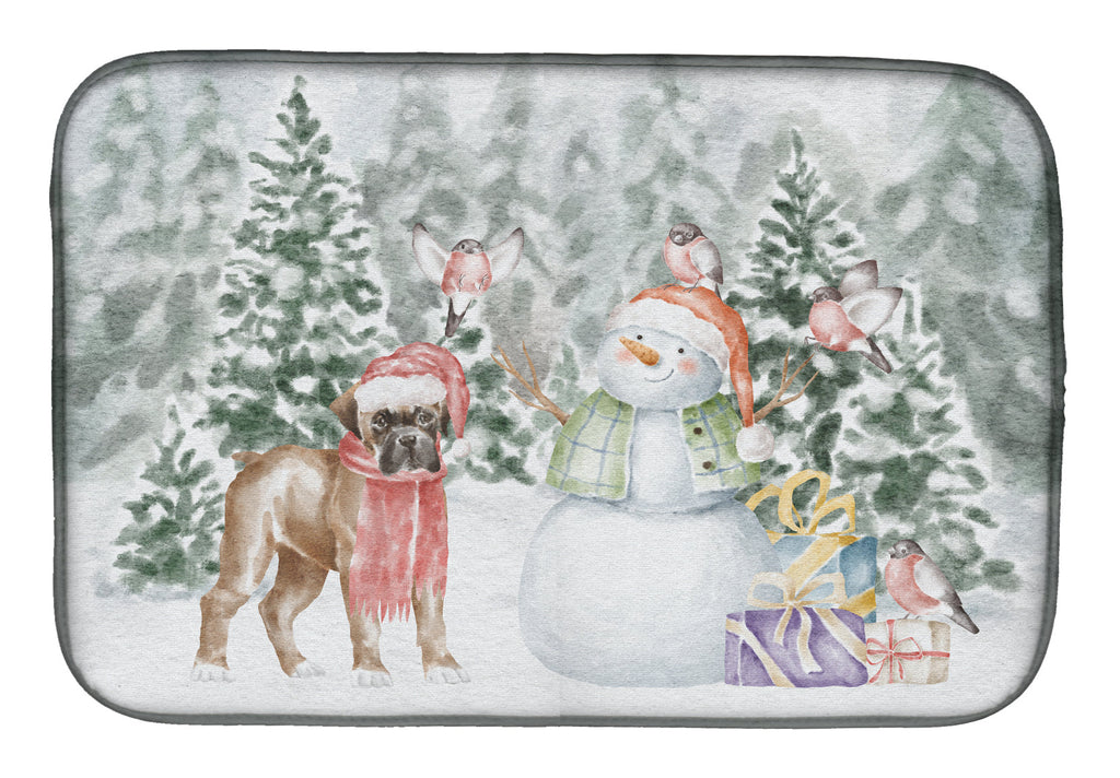 Boxer Fawn Puppy Christmas Dish Drying Mat Absorbent Dish Drying Mat Pad for Kitchen Counter Dish Drainer Mat for Countertop, 14 x 21", Multicolor