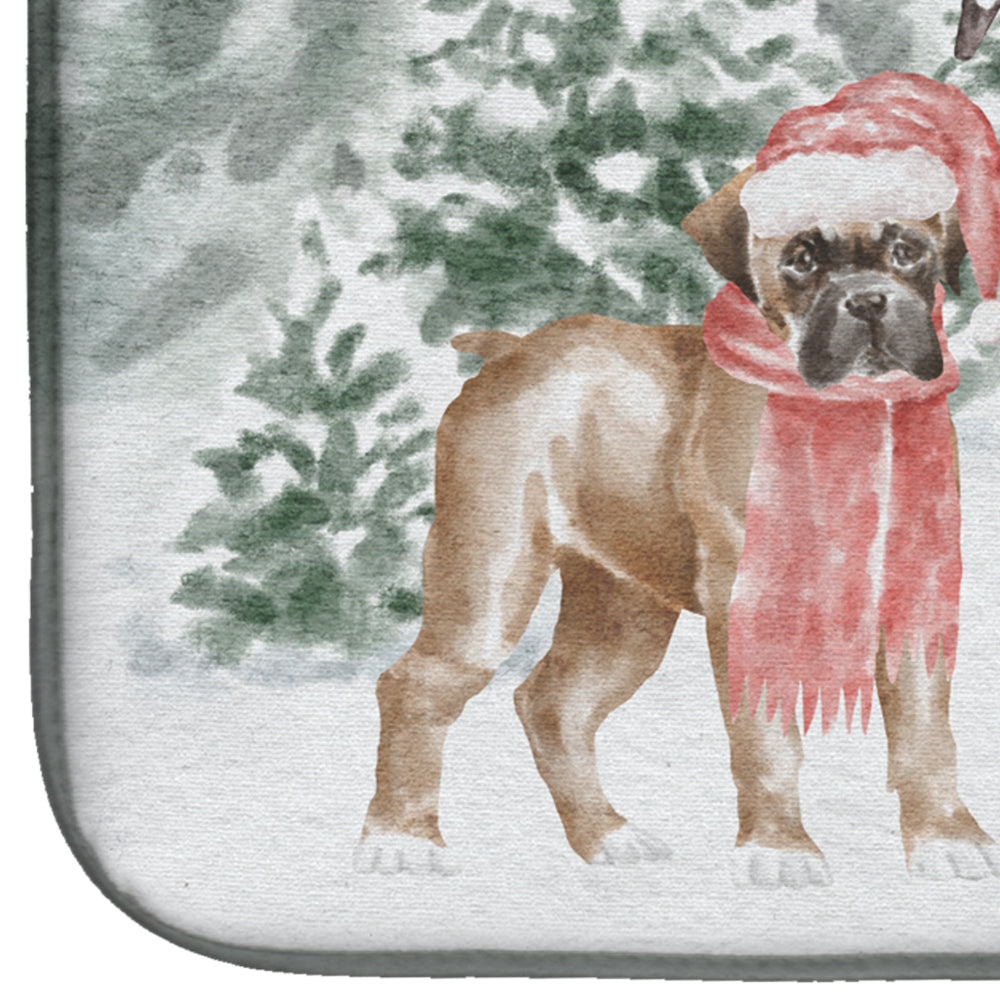 Boxer Fawn Puppy Christmas Dish Drying Mat Absorbent Dish Drying Mat Pad for Kitchen Counter Dish Drainer Mat for Countertop, 14 x 21", Multicolor