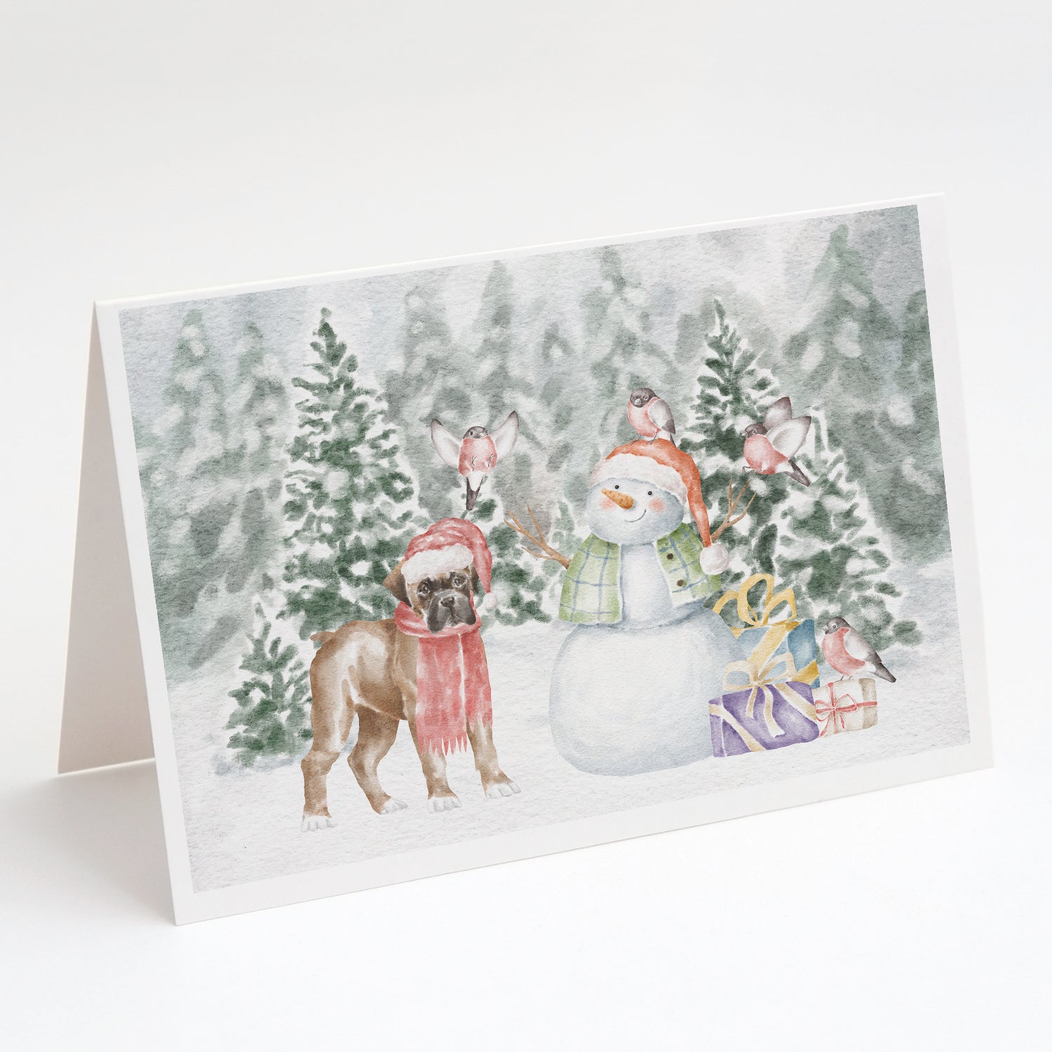 Boxer Fawn Puppy Christmas Greeting Cards Pack of 8 Blank Cards with Envelopes Whimsical A7 Size 5x7