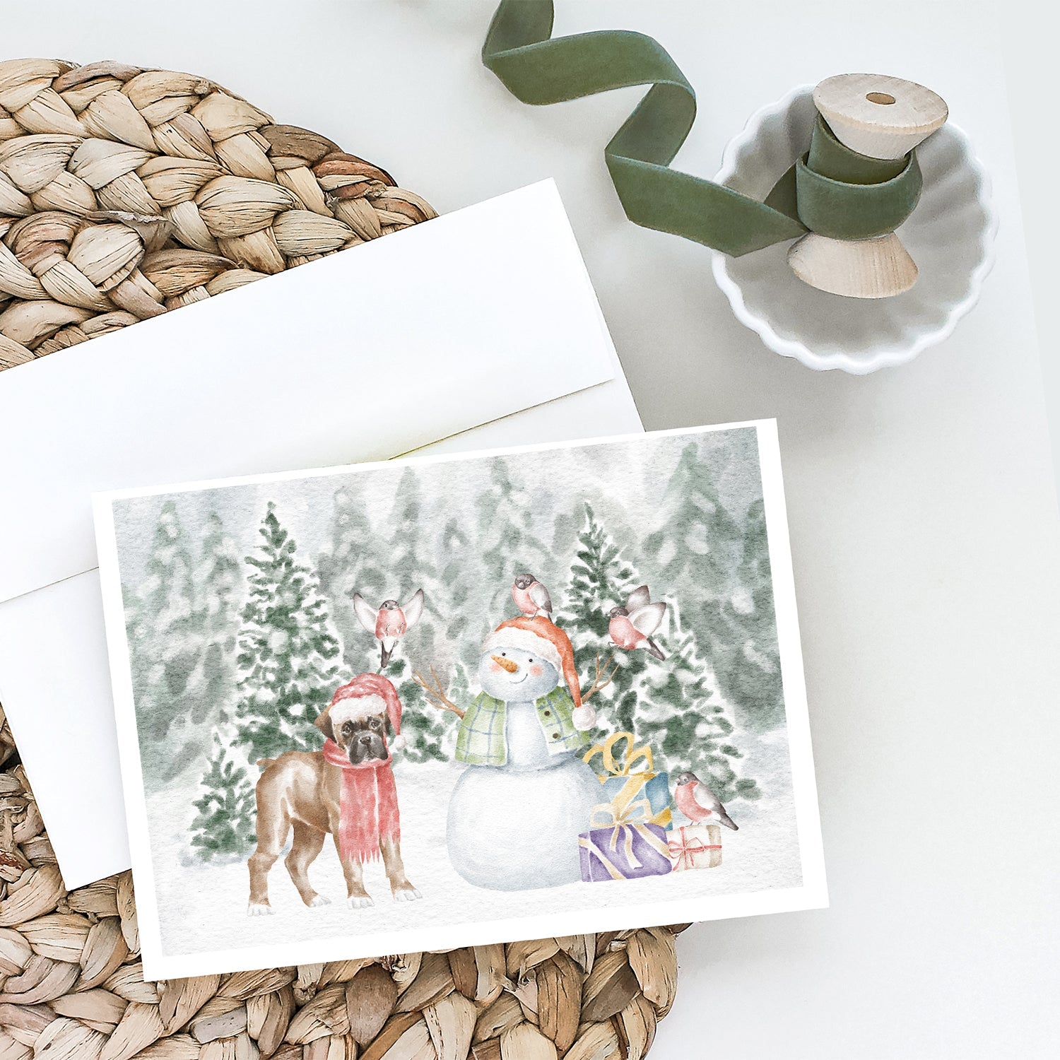 Boxer Fawn Puppy Christmas Greeting Cards Pack of 8 Blank Cards with Envelopes Whimsical A7 Size 5x7
