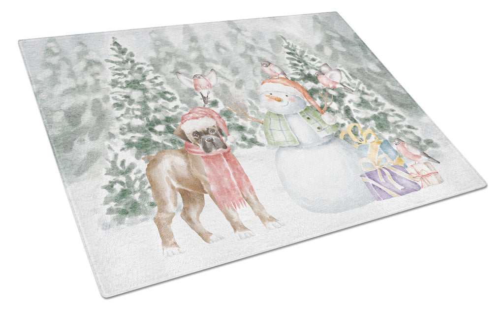 Boxer Fawn Puppy Christmas Cutting Board Tempered Glass Kitchen Cutting Surface, Heat Resistant Chopping, Non-Slip Feet, Food Prep & Serving