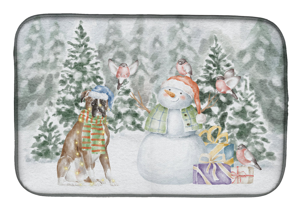Boxer Fawn Christmas Dish Drying Mat Absorbent Dish Drying Mat Pad for Kitchen Counter Dish Drainer Mat for Countertop, 14 x 21", Multicolor
