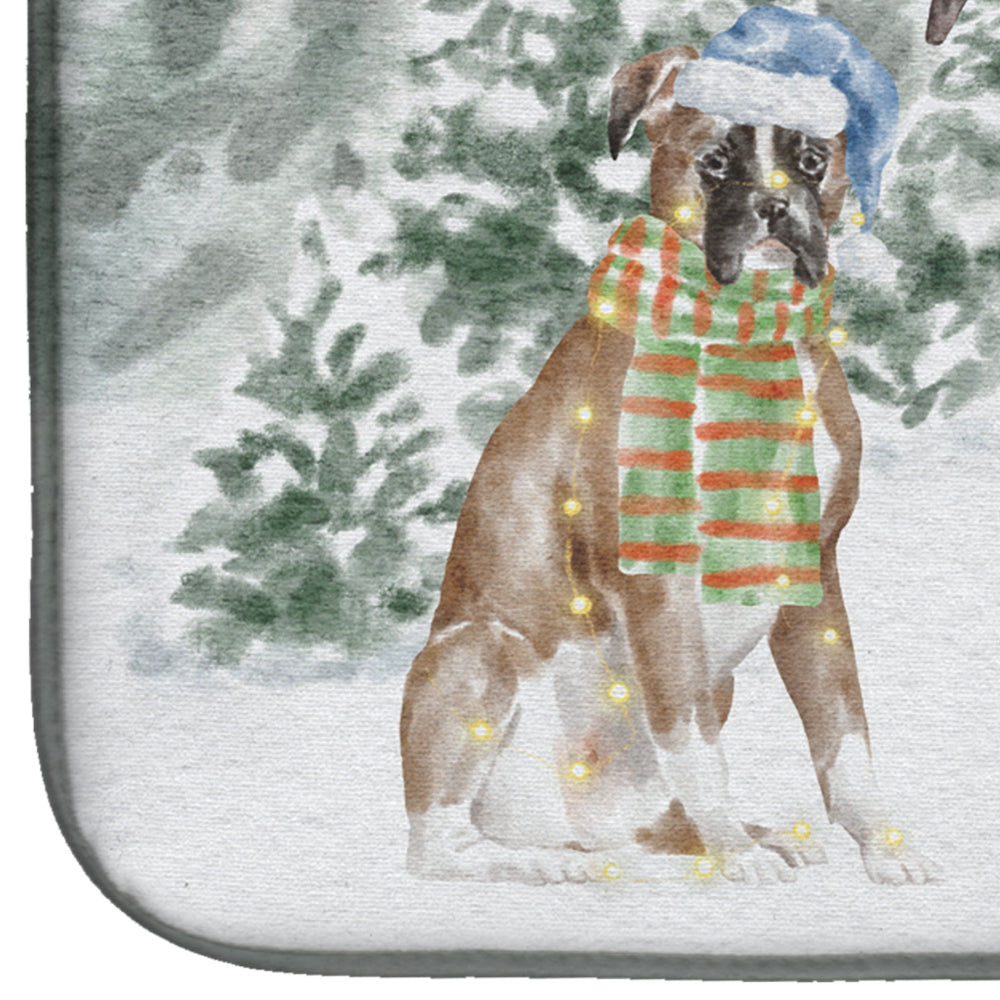 Boxer Fawn Christmas Dish Drying Mat Absorbent Dish Drying Mat Pad for Kitchen Counter Dish Drainer Mat for Countertop, 14 x 21", Multicolor