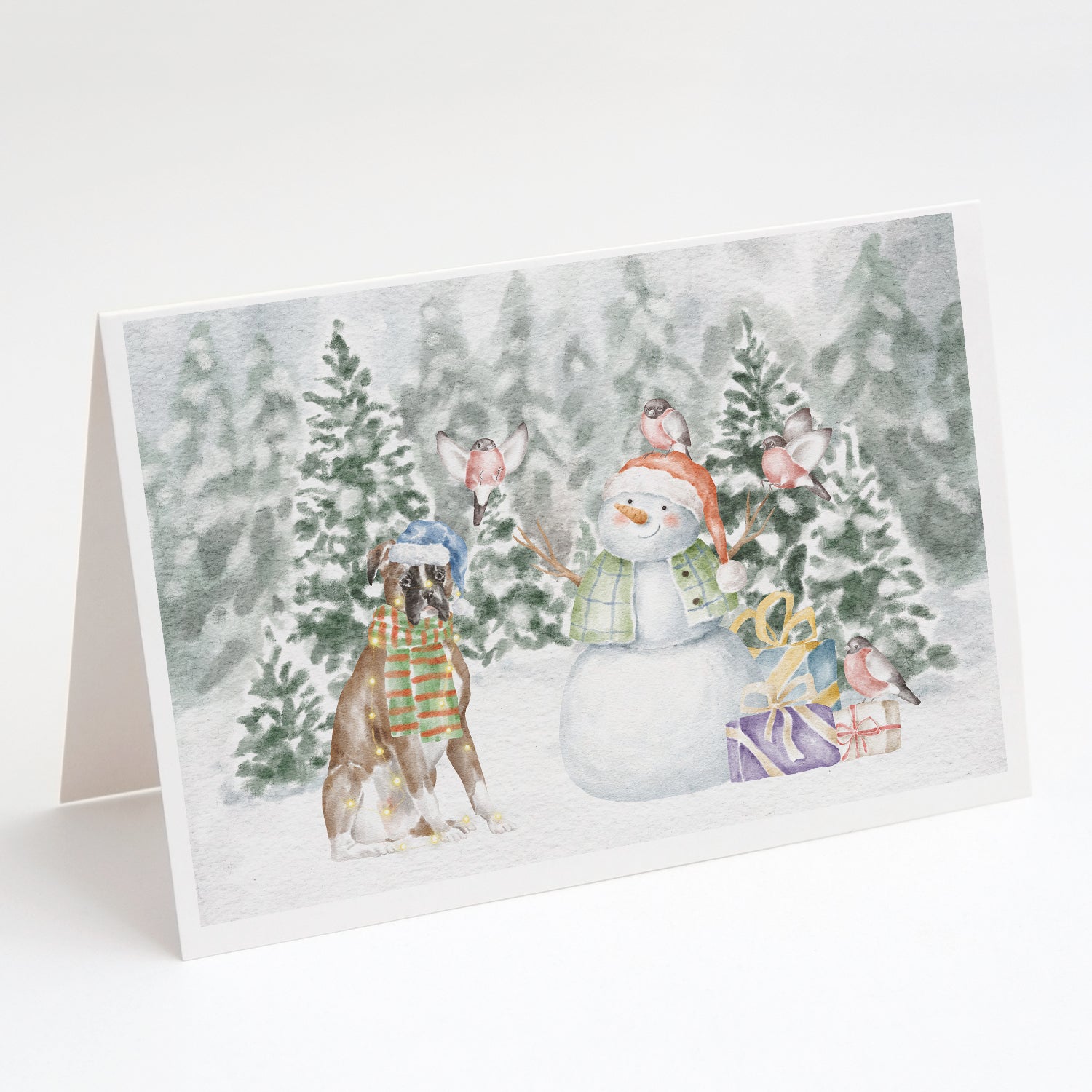 Boxer Fawn Christmas Greeting Cards Pack of 8 Blank Cards with Envelopes Whimsical A7 Size 5x7