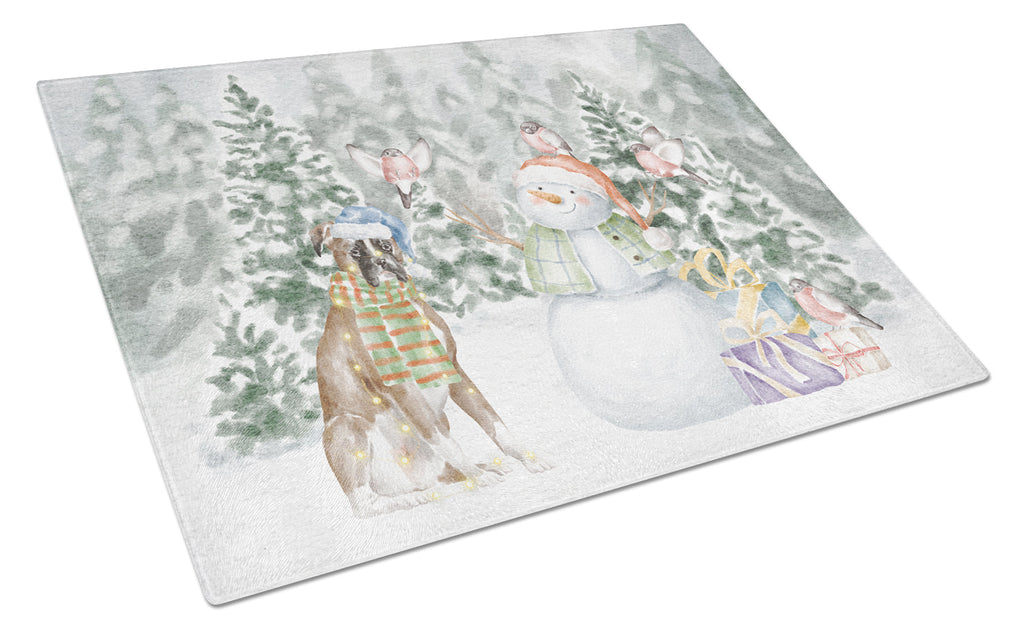 Boxer Fawn Christmas Cutting Board Tempered Glass Kitchen Cutting Surface, Heat Resistant Chopping, Non-Slip Feet, Food Prep & Serving
