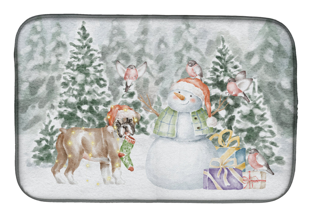Boxer Fawn Puppy Standing Christmas Dish Drying Mat Absorbent Dish Drying Mat Pad for Kitchen Counter Dish Drainer Mat for Countertop, 14 x 21", Multicolor