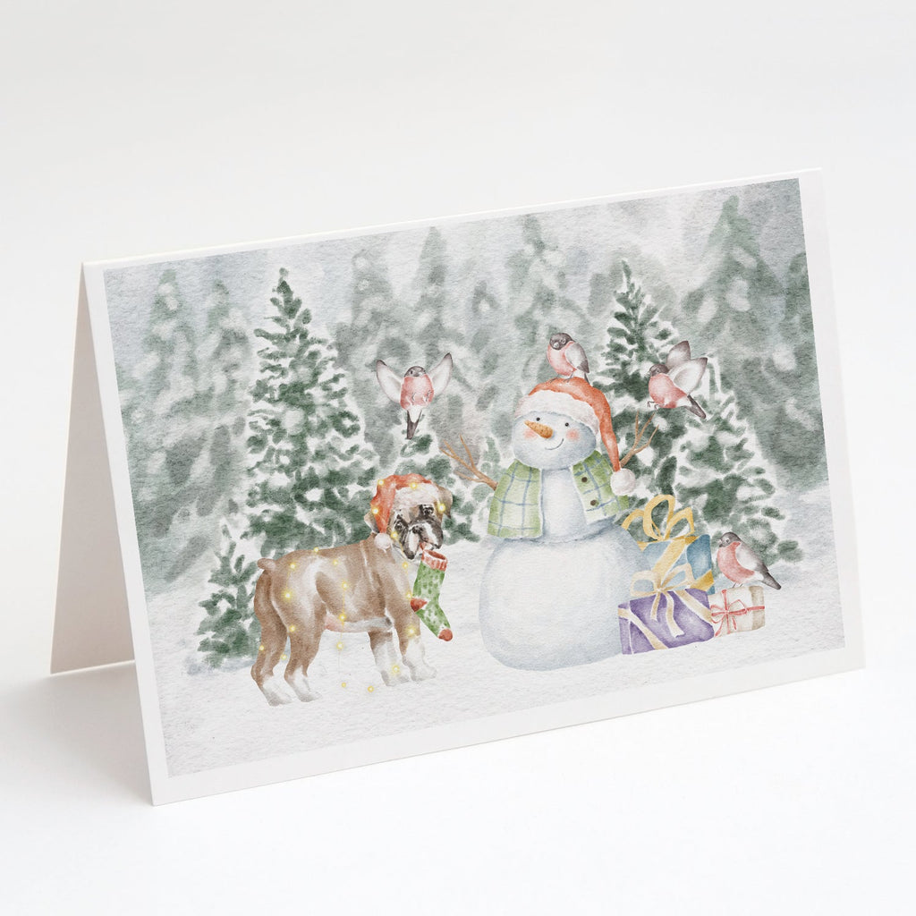 Boxer Fawn Puppy Standing Christmas Greeting Cards Pack of 8 Blank Cards with Envelopes Whimsical A7 Size 5x7