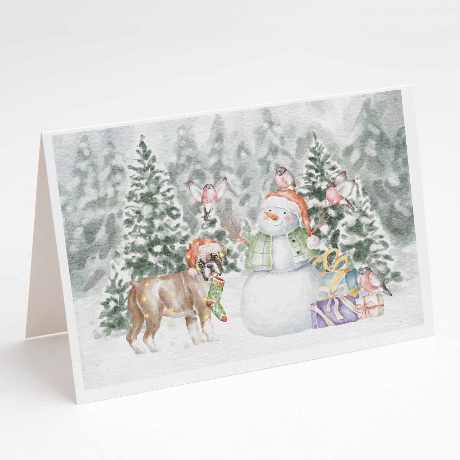 Boxer Fawn Puppy Standing Christmas Greeting Cards Pack of 8 Blank Cards with Envelopes Whimsical A7 Size 5x7