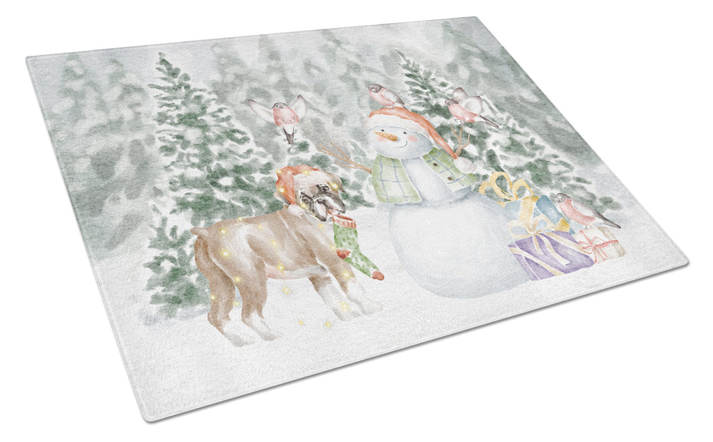Boxer Fawn Puppy Standing Christmas Cutting Board Tempered Glass Kitchen Cutting Surface, Heat Resistant Chopping, Non-Slip Feet, Food Prep & Serving
