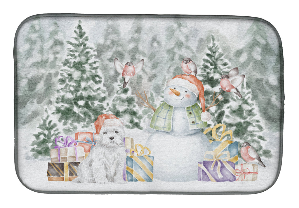 West Highland White Terrier Christmas Dish Drying Mat Absorbent Dish Drying Mat Pad for Kitchen Counter Dish Drainer Mat for Countertop, 14 x 21", Multicolor