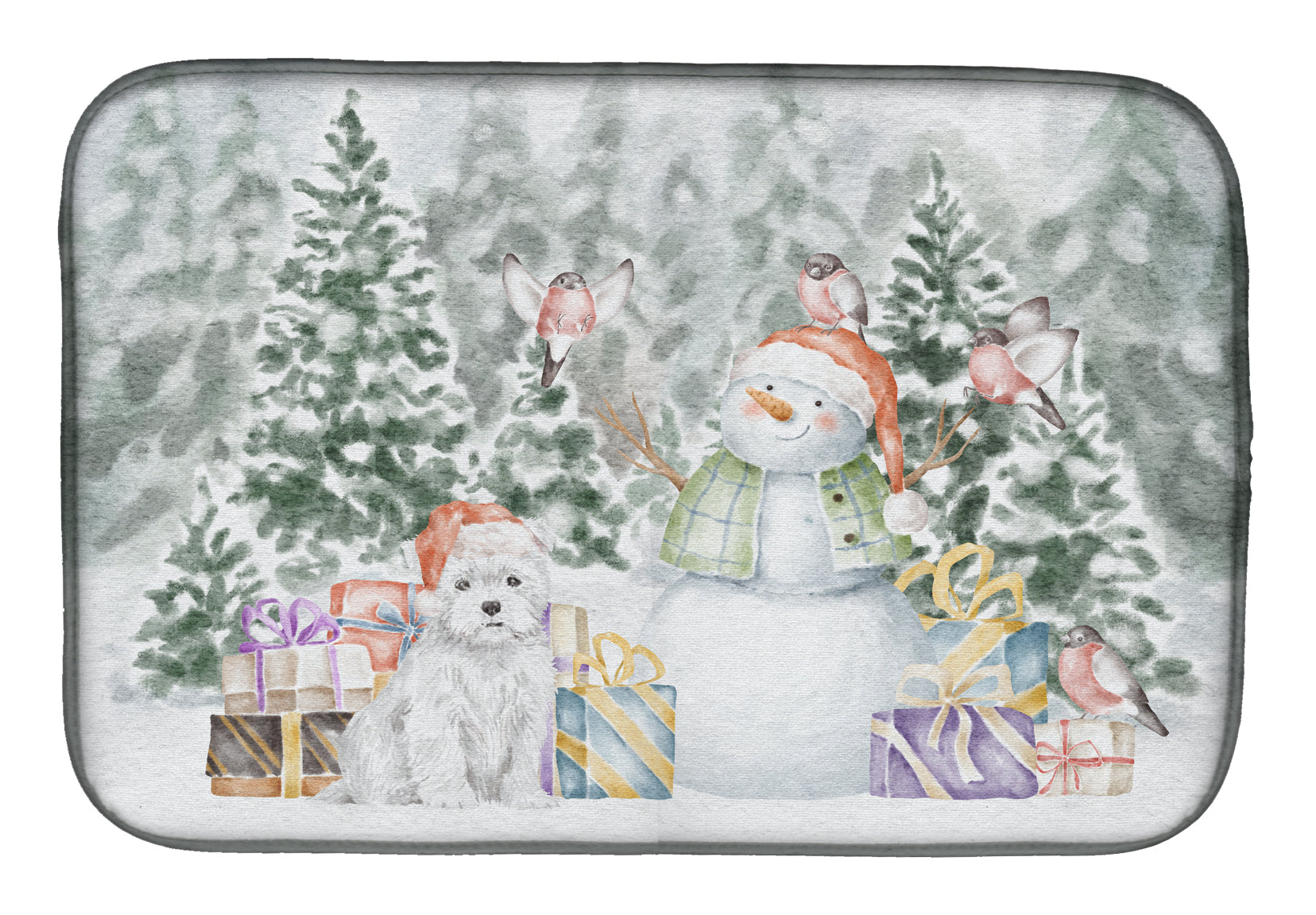 West Highland White Terrier Christmas Dish Drying Mat Absorbent Dish Drying Mat Pad for Kitchen Counter Dish Drainer Mat for Countertop, 14 x 21", Multicolor