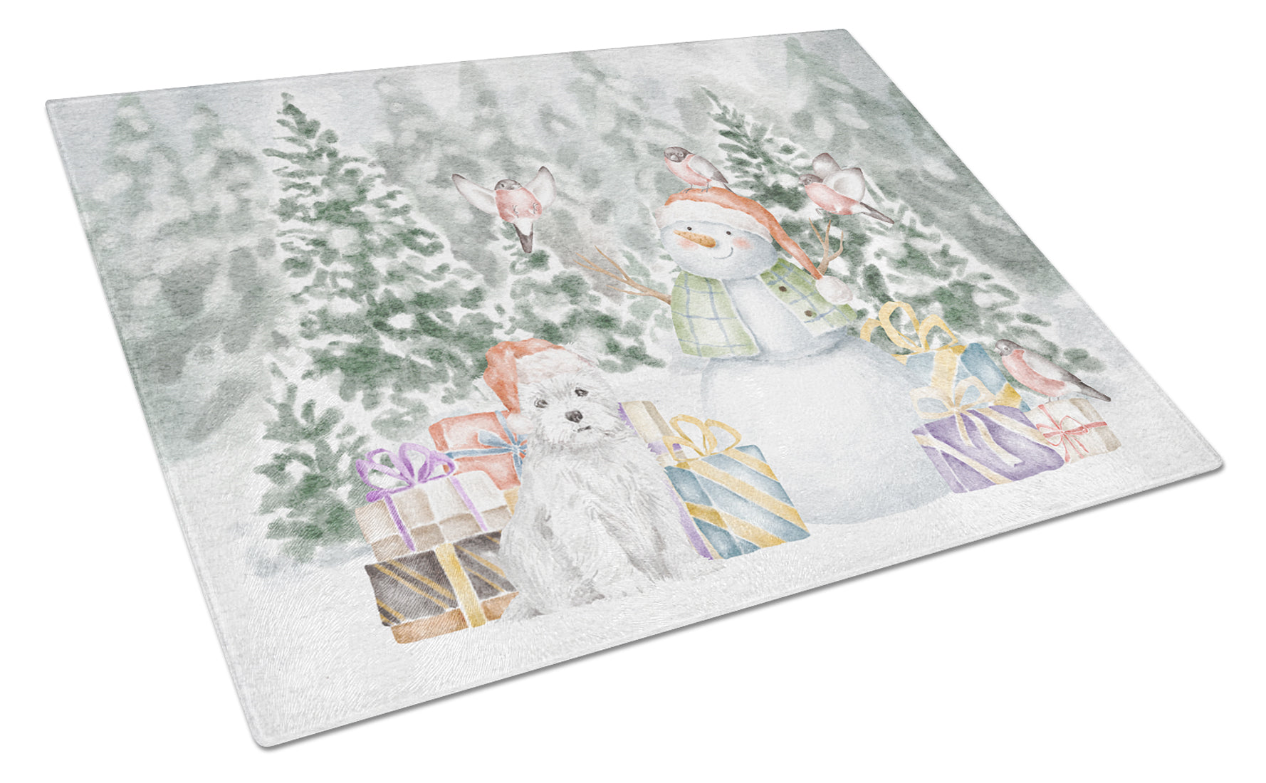 West Highland White Terrier Christmas Cutting Board Tempered Glass Kitchen Cutting Surface, Heat Resistant Chopping, Non-Slip Feet, Food Prep & Serving